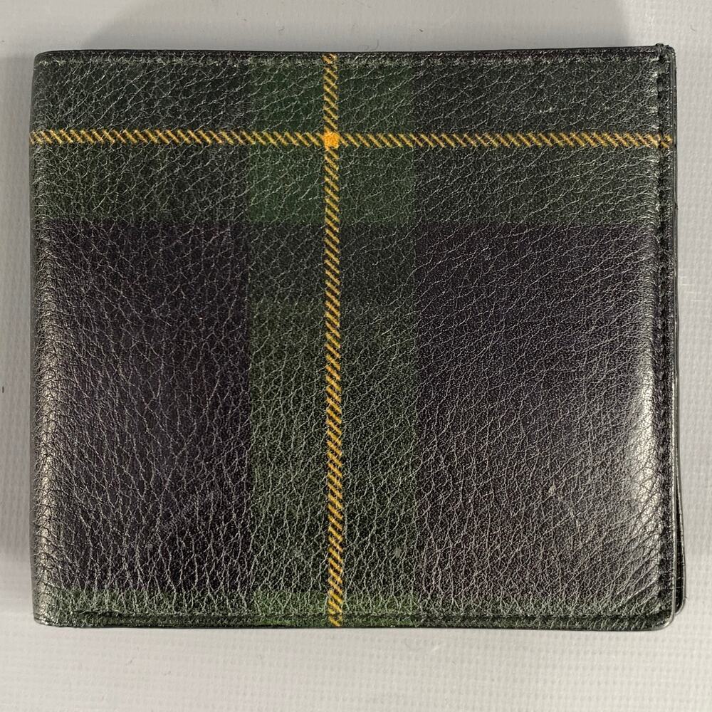 RALPH LAUREN Black Green & Yellow Plaid Leather Wallet